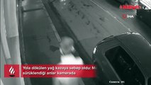 İzmir'de yola dökülen yağ kazaya sebep oldu