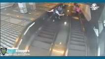 Con patada en el pecho hombre arroja a mujer de las escaleras del metro