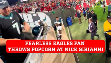 Fearless Eagles fan throws popcorn bucket at Nick Sirianni upsetting him