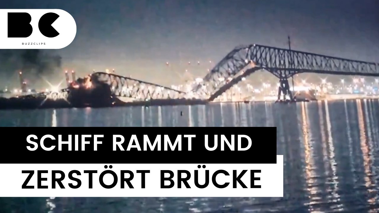 Brücke kollabiert nach Kollision mit Containerschiff