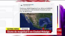 Sismo de magnitud 5 sacude a Chiapas