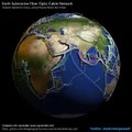 La red de cables submarinos de fibra óptica de la Tierra, visualizada en #RStats con #rayrender.