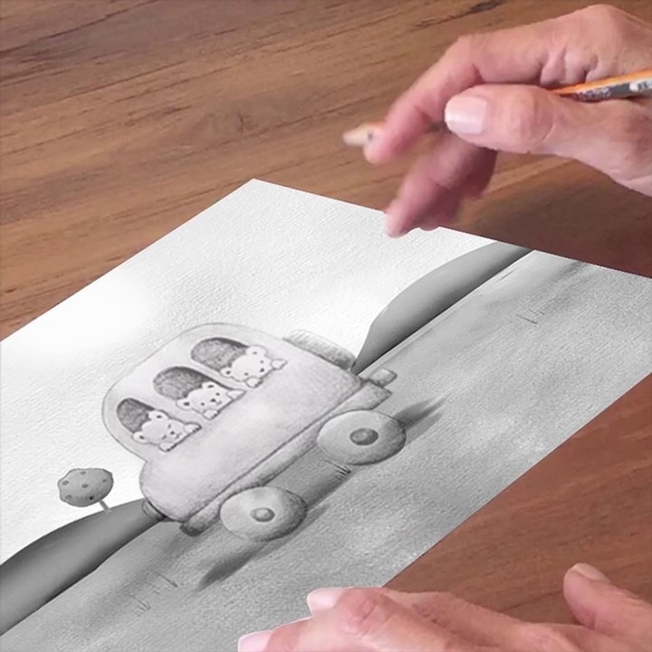 ציור דובים בטיול באוטובוס