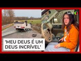 Pai se emociona ao encontrar filha quase ilesa após guard rail atravessar carro acidente nos EUA