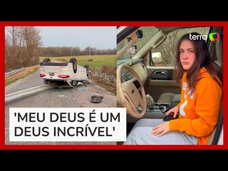 Pai se emociona ao encontrar filha quase ilesa após guard rail atravessar carro acidente nos EUA