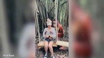 Un orangután manosea el pecho de una mujer y la besa mientras posan para una foto en un polémico zoo