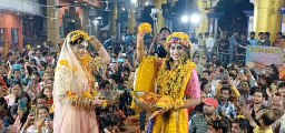 Holi played with flowers... decorated tableau of Shri Radha Krishna