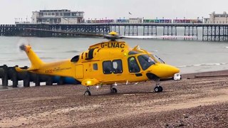 Watch as air ambulance takes off from Worthing Beach amid emergency incident in high street