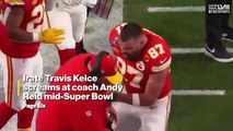 El enojado Travis Kelce golpea y le grita Andy Reid para que lo mantenga en el campo durante el Super Bowl