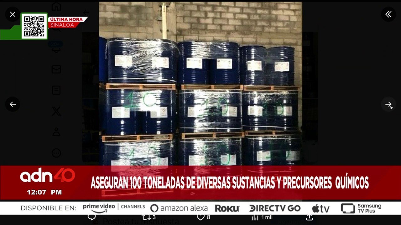 ¡Última Hora! Aseguran 100 toneladas de sustancias y precursores químicos en Sinaloa