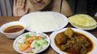 EATING WHITE RICE, EXTRA CHICKEN GRAVY, CHICKEN CURRY WITH POTATO, PAPPAD FRY, SALAD | MUKBANG