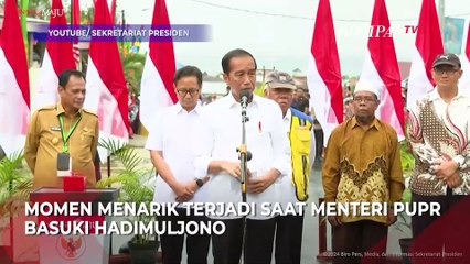 Aksi Menteri Basuki Sigap Payungi Jokowi saat Resmikan Jalan di Sulteng