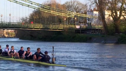 Les rameurs d'Oxford et de Cambridge s'entraînent pour "The Boat Race"