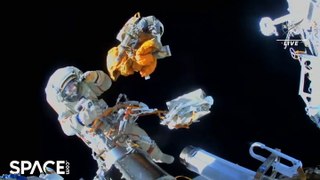 Cosmonaut Throws Away Obsolete Hardware Into Space During Spacewalk