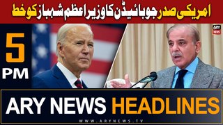 ARY News 5 PM Headlines | 29th March 2024 | President Biden pens letter to PM Shehbaz