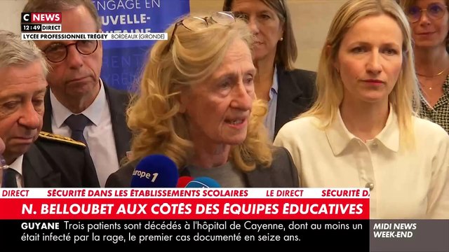 La ministre de l'Education Nicole Belloubet annonce la mise en place d'une force de sécurité mobile pour les établissements scolaires: Elle pourra être projetée dans les établissements qui connaîtraient des difficultés - Regardez