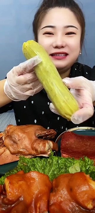 Eating Long boiled vegetable