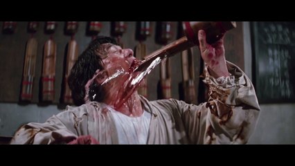 Drunk Jackie Chan defeats the consul's bodyguards in the movie DRUNK MASTER 2 (1994)