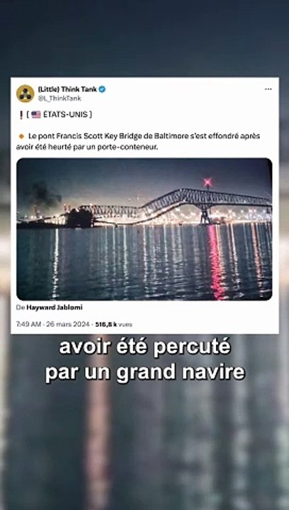 États-Unis : un pont s’effondre percuté par un navire
