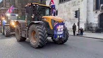 Des agriculteurs britanniques manifestent devant le Parlement à Londres pour protester contre la concurrence des produits importés ne respectant pas les normes britanniques.