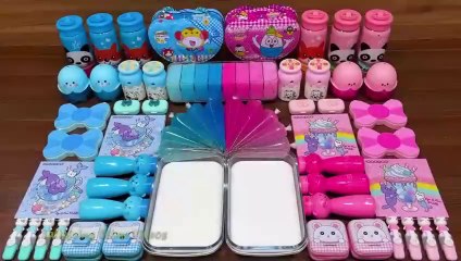 BLUE vs PINK ! Mixing random into GLOSSY SLIME ! Relaxing Slime Video #241