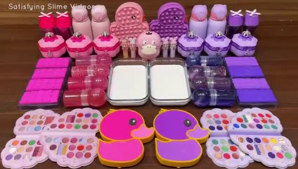 PINK vs PURPLE DUCK I Mixing random into Glossy Slime I Relaxing slime videos#part1