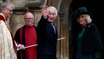 King Charles waves to crowds as he arrives for Easter Sunday church service in Windsor