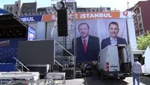 AKP İBB adayı Murat Kurum geldi, İstanbul İl Başkanlığı önüne sahne kuruldu!