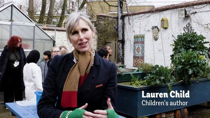 Author Lauren Child helps out with tree planting at Torriano Primary School