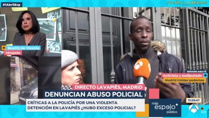 El mantero de Podemos se victimiza en ‘Espejo Público’ llamando racista a Beatriz Vicente y esta le pinta la cara