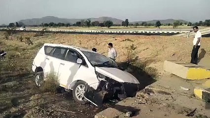 A car coming off the Delhi-Mumbai Expressway went out of control and h