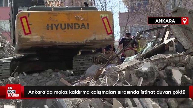 Ankara'da moloz kaldırma çalışmaları sırasında istinat duvarı çöktü