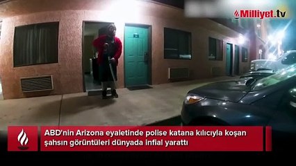 Silahı görünce kılıç çekti! Akılalmaz görüntüler, polis çapraz ateşe aldı