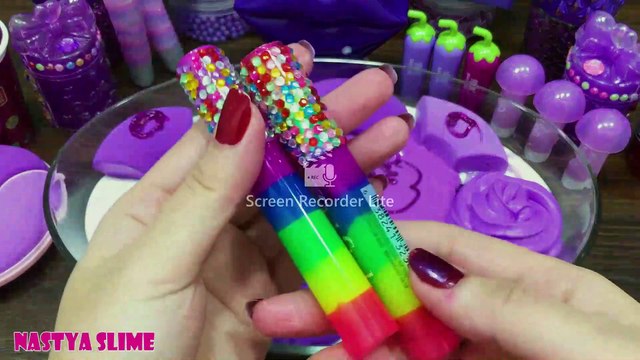 purple nastya slime diamond painted nail polish and bow slime!