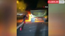 Başakşehir TEM Otoyolu'nda hafriyat kamyonu alev alev yandı
