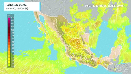 Ráfagas de viento en km/h: varias entidades con viento más fresco, brevemente.