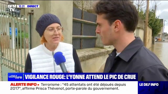 Crues dans l'Yonne: Ça monte très, très, très vite , raconte cette habitante de Brienon-sur-Armançon qui se prépare au pic de crue en début de soirée