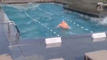 Taiwanese man swims in his pool during the earthquake