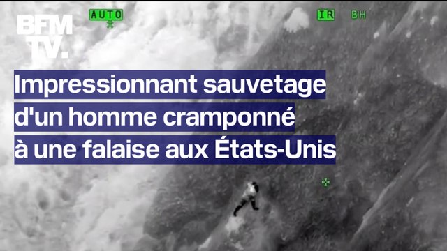 Les images de l'impressionnant sauvetage d'un homme cramponné à une falaise après une chute aux États-Unis