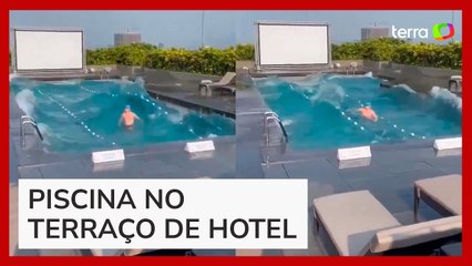 Homem fica preso em piscina de hotel durante terremoto em Taiwan