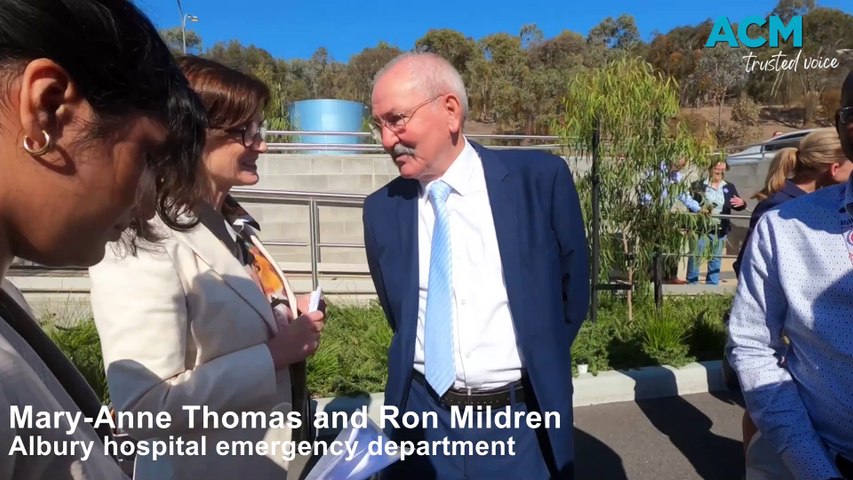 WATCH: The Border Mail's photographer is thwarted from taking photographs of Victorian Health Minister Mary-Anne Thomas talking to Wodonga mayor Ron Mildren at the opening of the new Albury hospital emergency department on Thursday, April 4, 2024.