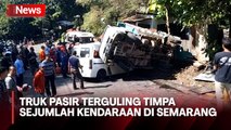 Gagal Nanjak, Truk Pasir Terguling Timpa Minibus dan Motor di Semarang