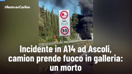 Incidente in A14 ad Ascoli, camion prende fuoco in galleria: un morto