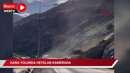 Erzurum kara yolunda heyelan kamerada