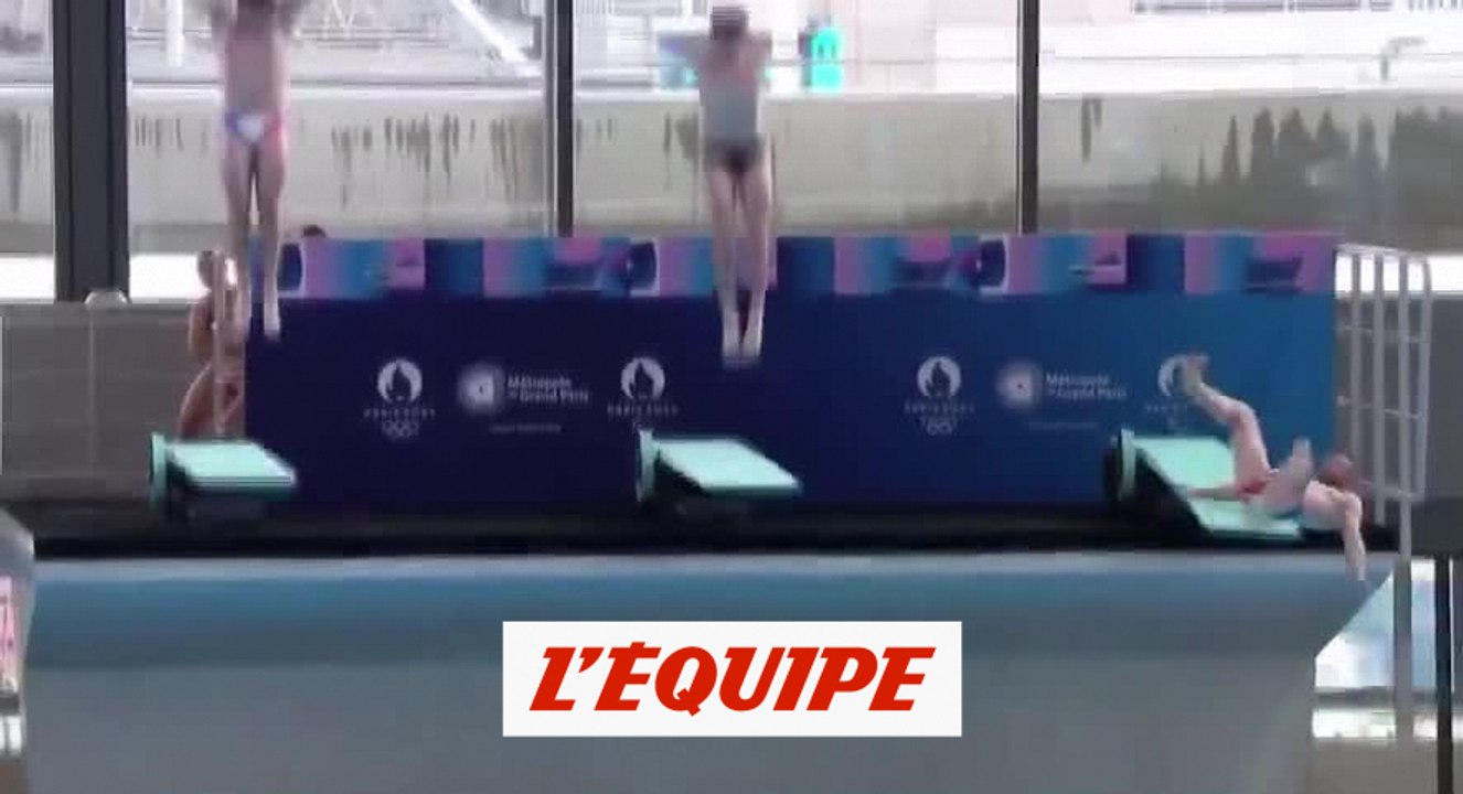 Alexis Jandard chute lors de l'inauguration du Centre aquatique olympique - JO 2024 - Plongeon