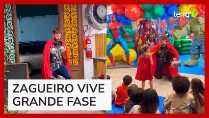Léo Pereira, do Flamengo, viraliza ao se fantasiar de Thor em aniversário do filho