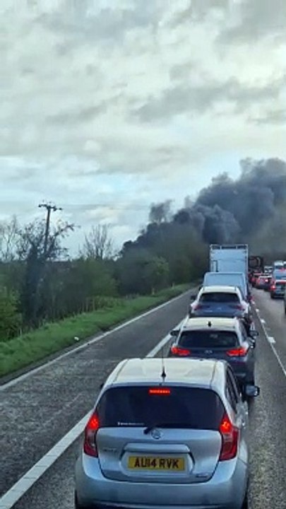 Massive vehicle fire causes huge problems on A1 near Doncaster
