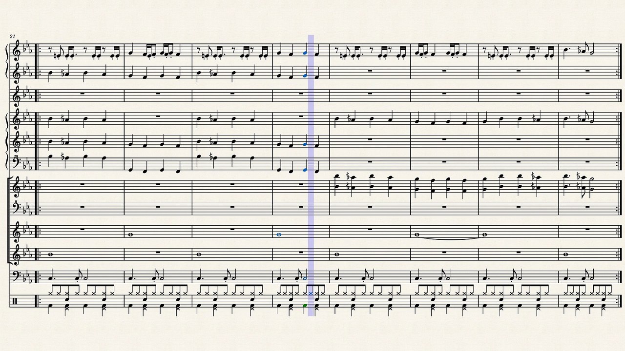 النوتة الموسيقية ,,,مع الالات,,,للمقطع ,,,,,حبيتها أيوه أنا حبيتها,,,,,,,تدوين ماهر الغمرى