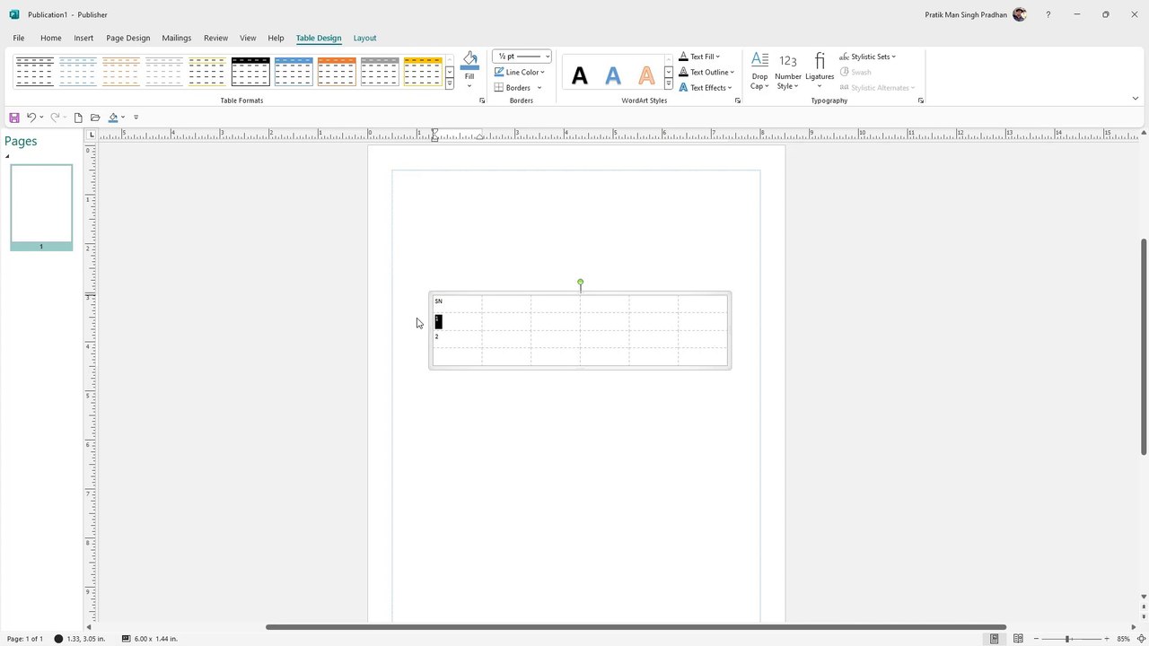 Microsoft Publisher Section 45 Inserting Tables and Adding Data in Table Cells