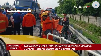 Descargar video: Kecelakaan di KM 58 Tol Jakarta-Cikampek, Polisi Data Korban dan Evakuasi Badan Mobil